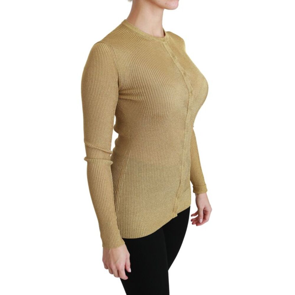 Dolce & Gabbana Dolce Gabbana Ribbed Knit Sweater Women Gold Sweaters - Picture 3 of 6